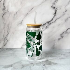Glass Tumbler with Tree Design and Bamboo Lid